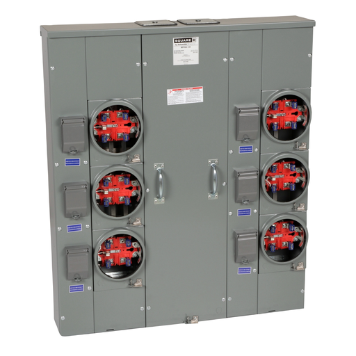 MPR66125 - Meter center, MP Meter-Pak, 6 sockets, no bypass, 5 jaws, 600A bus, 125A max breaker rating, ringless