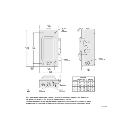 Mayer-DDS-Safety switch, general duty, non fusible, 3 pole, 3 wire, 240VAC, 100A, Type 3R with bolt on hub prov-2