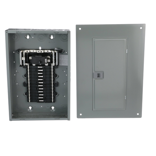 Mayer-DDS-Load center, QO, 1 phase, 24 spaces, 34 circuits, 100A convertible main breaker, PoN, NEMA1, combo cover, value pack-2