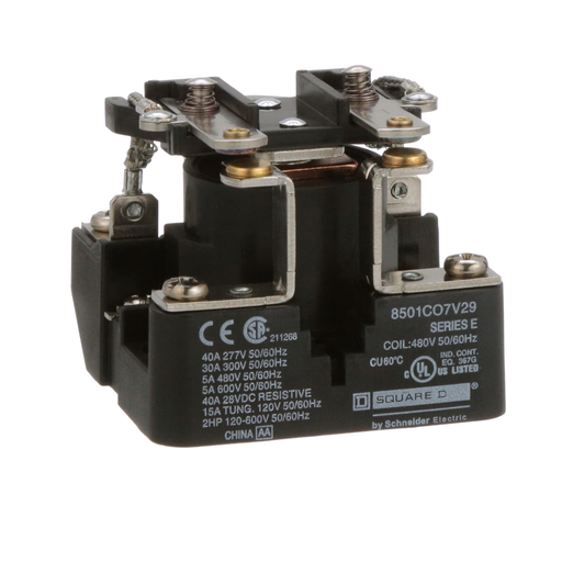 Product image for Square D 8501CO7V29 480 VAC 30 Amp 2-Pole DPST 2NO Panel Mount AC Operated Power Relay
