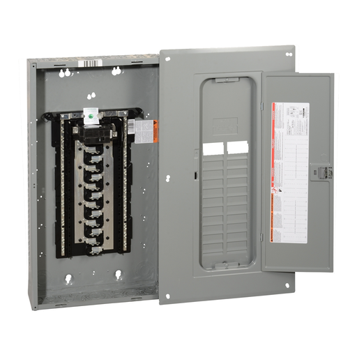Mayer-DDS-Load center, Homeline, 1 phase, 24 spaces, 48 circuits, 100A convertible main breaker, PoN, NEMA1, combo cover-2