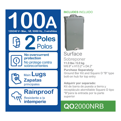 Mayer-DDS-Enclosed molded case switch, QO, 100A, 2 pole, 240VAC, 10kA, plug in mount, NEMA 3R-2