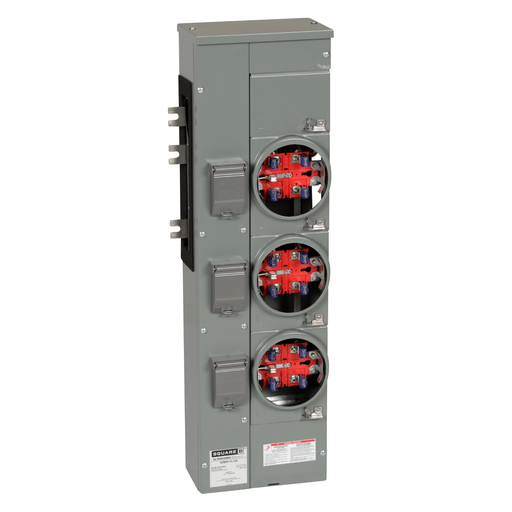 EZMR113125 - Branch unit, EZ Meter-Pak, 125A, 3 x 5 jaw sockets, 120/240VAC, no bypass, ringless, 800A Al busbar