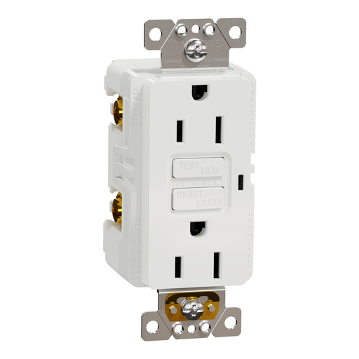 SQR51101WH - Socket-outlet, X Series, 15A, decorator, GFCI, tamper resistant, residential, white, matte finish