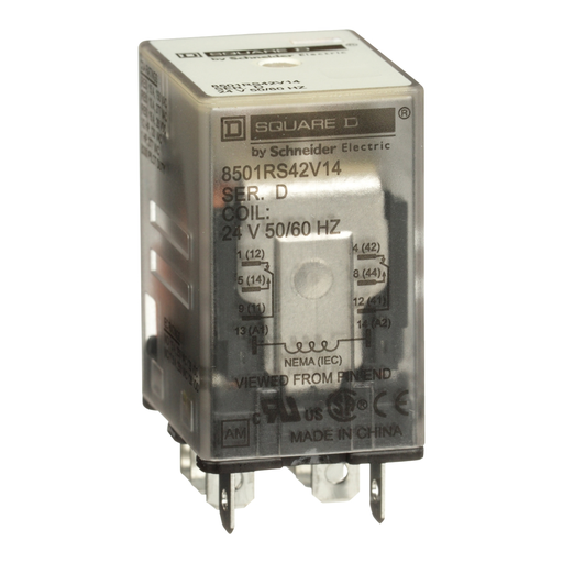 Product image for Square D 8501RS42V14 24 VAC 10 Amp DPDT 2CO Socket Mount AC Operated Miniature Plug-In Relay