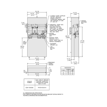 Mayer-DDS-Main circuit breaker unit, EZ Meter-Pak, 1000A, 120/240VAC, 1ph/3W, 1200A bus, 65kA, UG, Type 3R, EUSERC-1