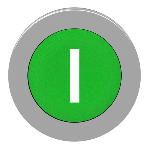 Mayer-DDS-Flush mounted push button head, Harmony XB4, metal, green, 30mm, spring return, marked I-2