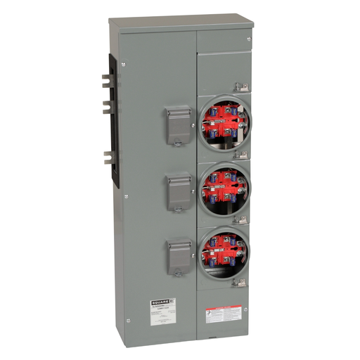 EZMR113225 - Branch unit, EZ Meter-Pak, 225A, 3 x 5 jaw sockets, 120/240VAC, no bypass, ringless, 800A Al busbar