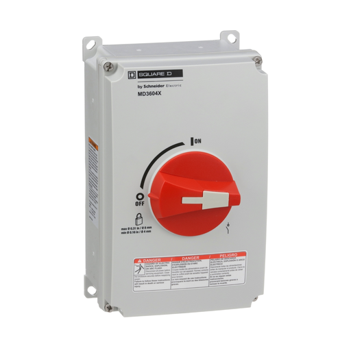 MD3604X - Motor disconnect switch, 3P, 60A, NEMA 1, 3, 3R, 4, 4X and 12 enclosure
