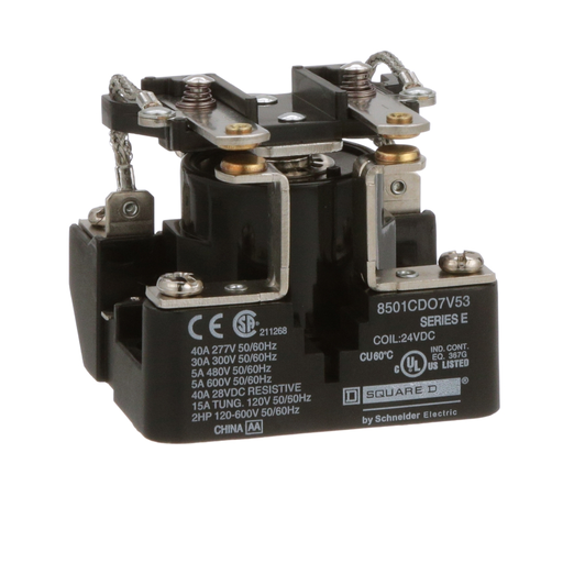 Product image for Square D 8501CDO7V53 24 VDC 30 Amp 2-Pole DPST 2NO Panel Mount DC Operated Power Relay