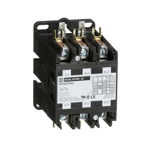 Mayer-DDS-Contactor, Definite Purpose, 60A, 3 pole, 30HP at 575VAC, 3 phase, 110/120VAC 50/60Hz coil, open, hex head screw-1