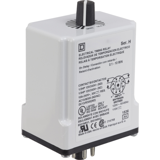 Mayer-DDS-Timing Relay, Type JCK, plug In, on delay, adjustable time, 0.3 to 30 minutes, 10A, 240 VAC, 120 VAC/110 VDC-2