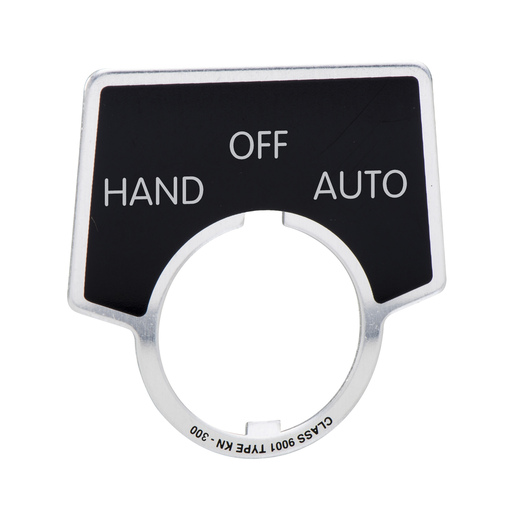 9001KN360 - Harmony 9001K, Harmony 9001SK, legend, 30mm, aluminum, black with silver letters, 44x50mm, marking HAND-OFF-AUTO