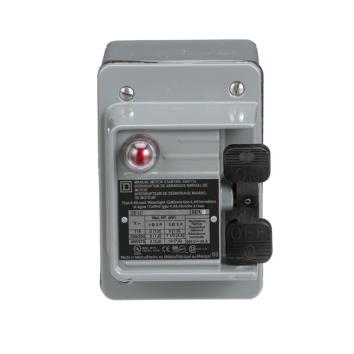 Mayer-DDS-Switch, manual, 30A, 2 pole, 3 HP at 575 VAC, single phase, toggle operated, red 115 VAC indicator, NEMA 4, two conduit-2