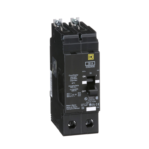 EDB24030 - [TAA] Mini circuit breaker, E-Frame, 30A, 2 pole, 480Y/277VAC, 25kA max, bolt on
