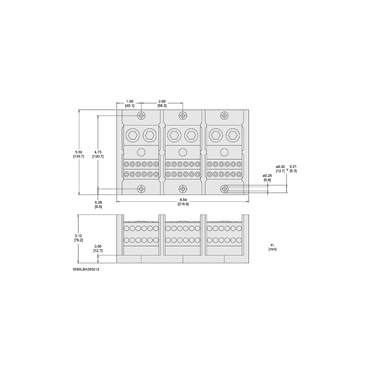 Mayer-DDS-Power distribution block, Linergy, 3 pole, 2 line, 12 load, 760A Cu, 620A Al, 600V-2