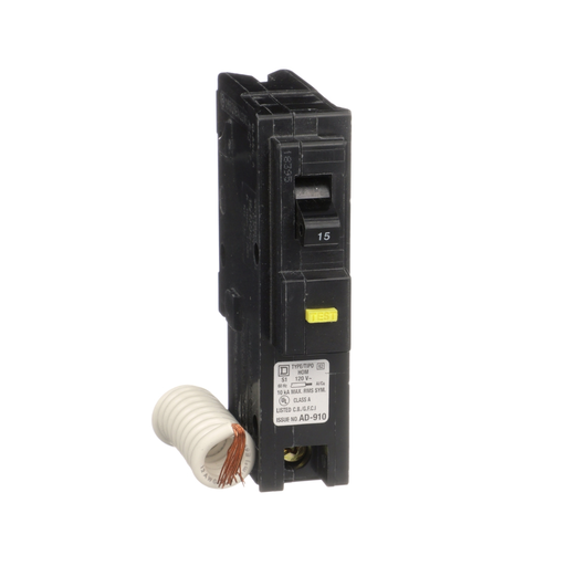 Picture of HOM115GFI - [TAA] Mini circuit breaker, Homeline, 15A, 1 pole, 120VAC, 10kA AIR, ground fault class A, plug in, UL