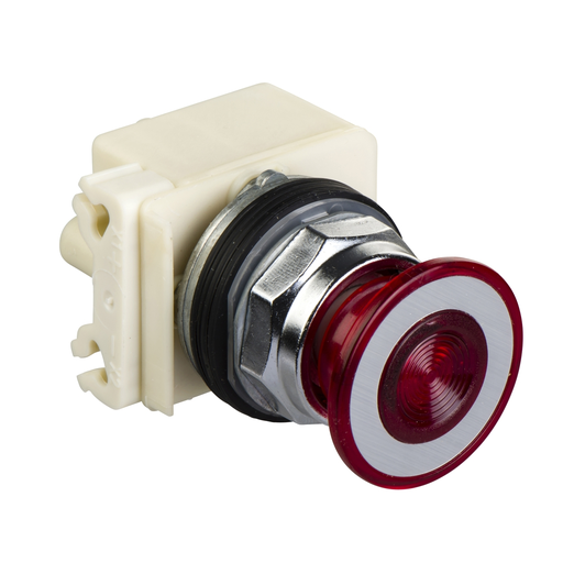 Mayer-DDS-30mm push button, Type K, illuminated maintained push pull mushroom, 120VAC/VDC red LED, red mushroom, NEMA 4, 13-1