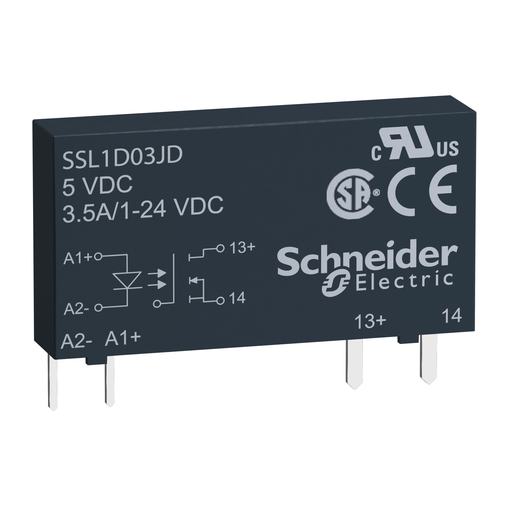 SSL1D03BD - plug in relay, Harmony Solid State Slim Relays, 3.5A, DC switching, input 15 to 30V DC, output 1 to 24V DC