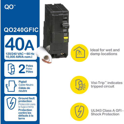Mayer-DDS-Mini circuit breaker, QO, 40A, 2 pole, 120/240VAC, 10kA, plug in, 6mA grd fault A, pigtail, clam-2