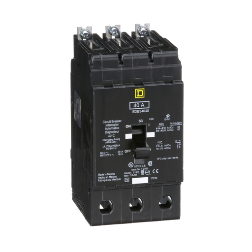EDB34040 - [TAA] Mini circuit breaker, E-Frame, 40A, 3 pole, 480Y/277VAC, 25kA max, bolt on