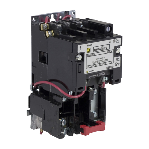 Mayer-DDS-NEMA Motor Starter, Type S, nonreversing, Size 0, 18A, 2 HP at 230 VAC, 5 kA SCCR, 1 phase, 2 pole, melting alloy, 120 VAC coil, open [TAA]-1