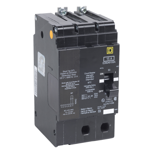 EDB24050SA - Mini circuit breaker, E-Frame, 50A, 2 pole, 480Y/277VAC, 25kA max, bolt on, shunt trip [TAA]