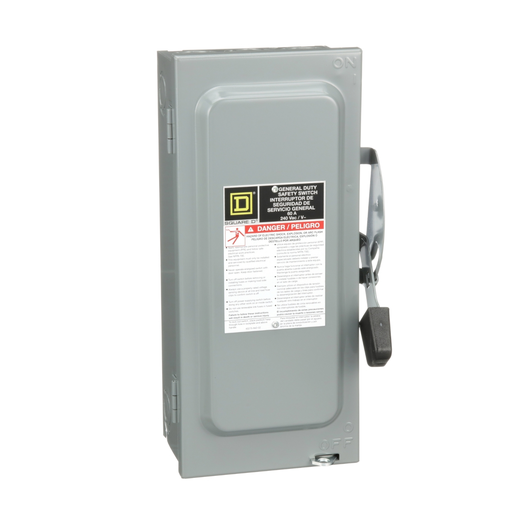 D222N - Safety switch, general duty, fusible, 60A, 2 pole, 15hp, 240VAC, NEMA 1, 3 wire, 1 neutral,