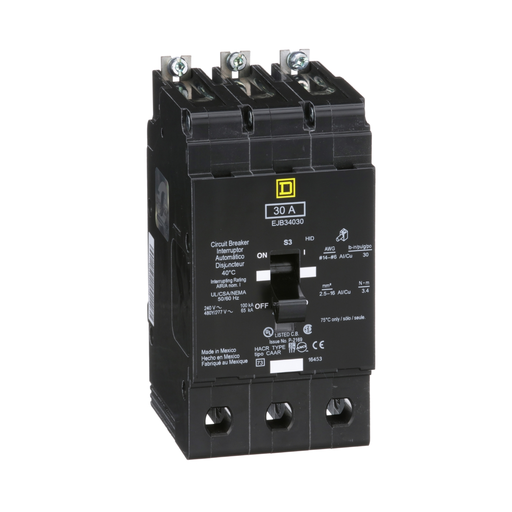 Picture of EJB34030 - [TAA] Mini circuit breaker, E-Frame, 30A, 3 pole, 480Y/277VAC, 100kA max, bolt on