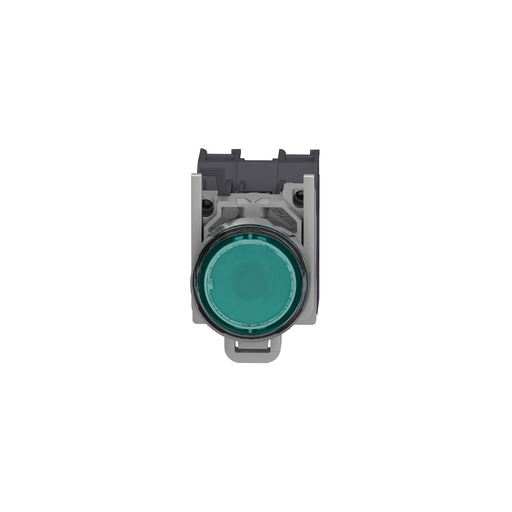 Mayer-DDS-Complete illuminated push button, Harmony XB4 - ATEX D, metal, green flush, 22mm, spring return, booted, 1NO, 24...254V AC/DC-2