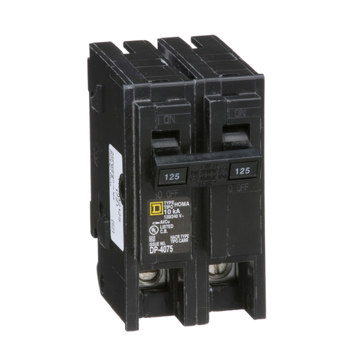 HOM2125 - Mini circuit breaker, Homeline, 125A, 2 pole, 120/240VAC, 10kA AIR, standard type, plug in, UL