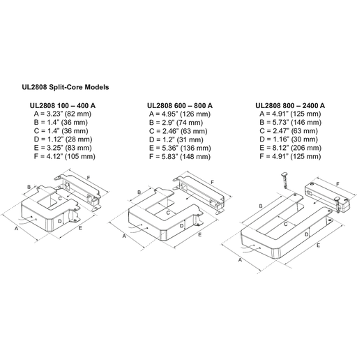 Mayer-DDS-split core current transformer, PowerLogic UL2808 CT, 1000A, 0.333V output, 8ft lead-2