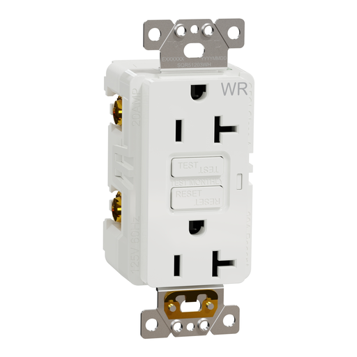 SQR51203WH - Socket-outlet, X Series, 20A, decorator, GFCI, tamper resistant, weatherproof, commercial, white, matte finish