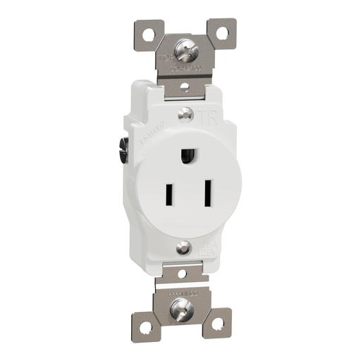 SQR42100WH - Socket-outlet, X Series, 15A, standard, single, tamper resistant, commercial, white, matte finish