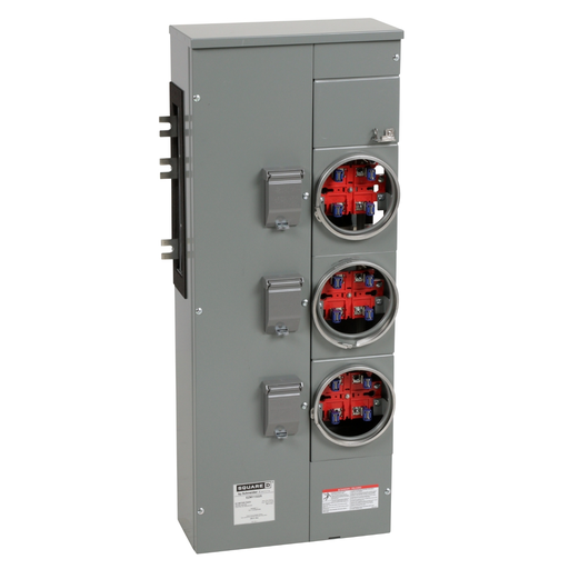 EZM113225 - Branch unit, EZ Meter-Pak, 225A, 3 x 4 jaw sockets, 120/240VAC, no bypass, ringed, 800A Al busbar