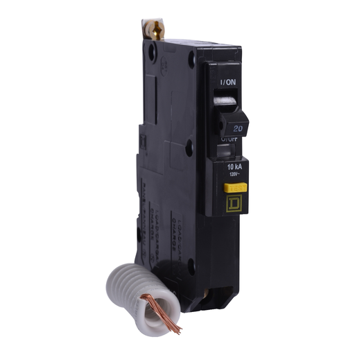 Mayer-DDS-Mini circuit breaker, QO, 20A, 1 pole, 120VAC, 22kA, bolt on, 6mA grd fault A, pigtail, 50 deg C-1