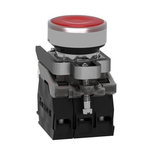 Mayer-DDS-Illuminated push button, Harmony XB4, metal, red flush, 22mm, universal LED, plain lens, 1NO + 1NC, 110...120V AC-2