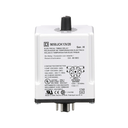 Mayer-DDS-Timing Relay, Type JCK, plug In, on delay, adjustable time, 0.6 to 60 seconds, 10A, 240 VAC, 120 VAC/110 VDC-2