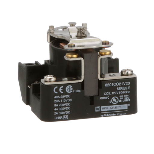 Product image for Square D 8501CO21V20 120 VAC 30 Amp 1-Pole SPST 1NO Panel Mount AC Operated Power Relay