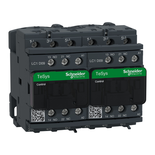 LC2D09G7 - TeSys Deca IEC contactor, 9 A, 3 P, 5 HP at 480 VAC, reversing, 120 VAC 50/60 Hz coil