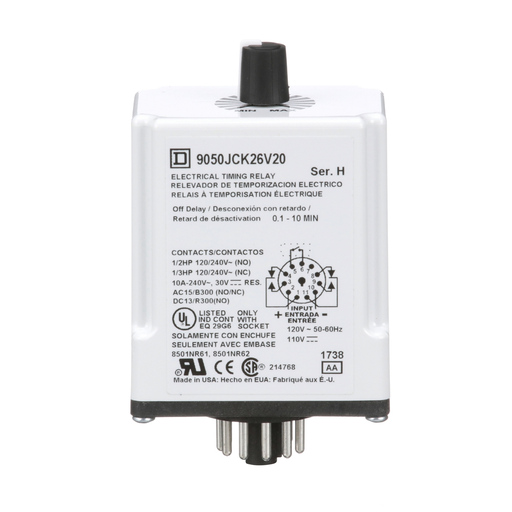 Mayer-DDS-Timer, Harmony 9050 JCK, off delay, adjustable time, 0.1 to 10 minutes, 10A, 240V AC, 120V AC/110V DC-2