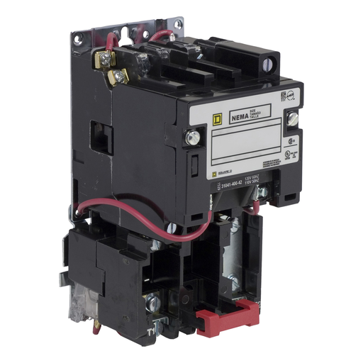 Mayer-DDS-NEMA motor starter, Type S, nonreversing, Size 1, 27A, 3HP at 230VAC, 5kA SCCR, 1 phase, 2 pole, melting alloy, 120VAC coil, open [TAA]-1