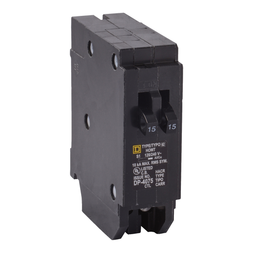 Mayer-DDS-Tandem circuit breaker, Homeline, 1 x 1 pole at 30A, 1 x 1 pole at 15A, 120/240VAC, 10kA AIR, plug in, UL-1