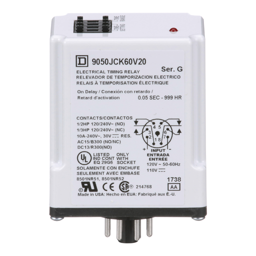 Mayer-DDS-Timing Relay, Type JCK, plug In, on delay, programmable, 0.5 second to 999 hours, 10A, 240 VAC, 120 VAC/110 VDC-2