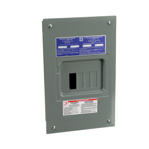 HOM48L125GC - Load center, Homeline, 1 phase, 4 spaces, 8 circuits, 125A fixed main lugs, NEMA1, gnd bar, combo cover