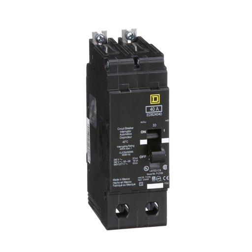 EDB24040 - [TAA] Mini circuit breaker, E-Frame, 40A, 2 pole, 480Y/277VAC, 25kA max, bolt on