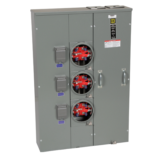MPR43200 - Meter center, MP Meter-Pak, 3 sockets, no bypass, 5 jaws, 400A bus, 200A max breaker rating, ringless