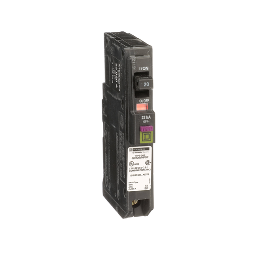 Picture of QO120VHPDF - Mini circuit breaker, QO, 20A, 1 pole, 120VAC, 22kA, dual function, plug on neutral, plug in mount