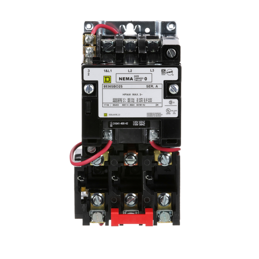 Mayer-DDS-NEMA motor starter, Type S, nonreversing, Size 0, 18A, 5HP at 460VAC, 5kA SCCR, 3 phase, 3 pole, melting alloy, 120VAC coil, open [TAA]-2