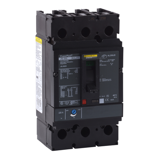 Mayer-DDS-Circuit breaker, PowerPacT J, 225A, 3 pole, 600VAC, 18kA, lugs, thermal magnetic, 80%-2